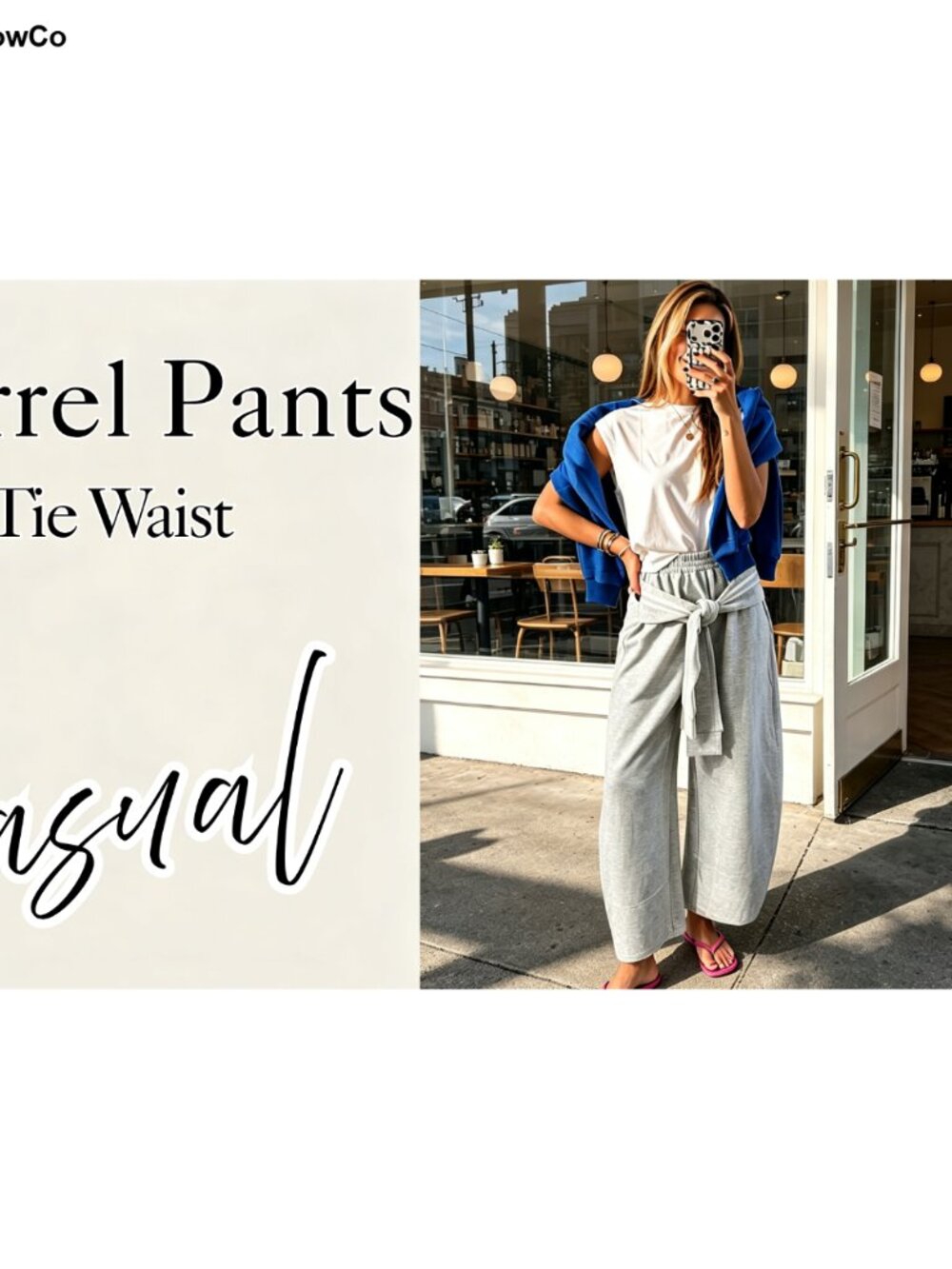 Women's Wide Leg Sweatpants High Waisted Barrel Baggy Tie Waist Cotton Blend - Picture 6 of 6